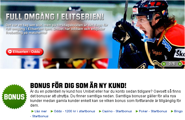 Olika erbjudanden hos Unibet